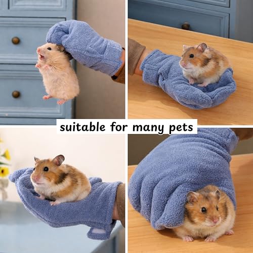 Hamster Anti Bite Gloves Sugar Glider, Calming Anti Bite Gloves and Feeding Spoons, Soft Bonding Mitt for Training Grooming Handling, Sugar Glider Cage Accessories, Dwarf Hamster Accessories (Blue) - color: Blue