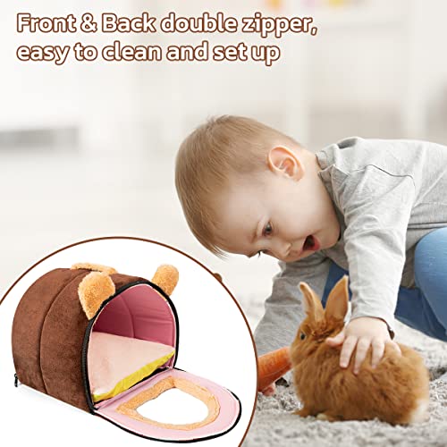 Pet Soft Guinea Pig & Rabbit Cozy Hideout House - Small Animal Bed for Guinea Pigs, Rabbits, Hamsters, Rats & Chinchillas Cave Bed (Coffee)