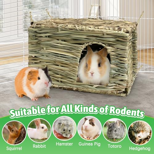 Tfwadmx Rabbit Grass House - Natural Hand Woven Seagrass Play Hay Bed, Hideaway Hut Toy for Bunny Hamster Guinea Pig Chinchilla Ferret - size: 1pcs (12 x 8 x 8in)