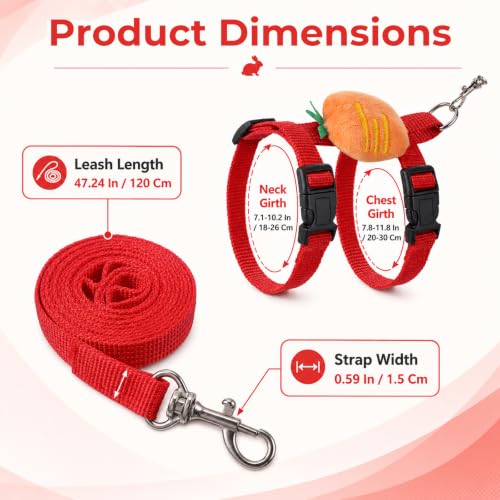 Rabbit Harness and Leash Set, Bunny Leash for Walking Escape Proof, Adjustable Cute Vest with Decoration for Ferret Cat Puppy Small Pets (Carrot)