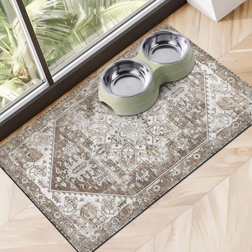 Dog Food Mats for Floors, Absorbent Dog Bowl Mat for Food and Water Dispenser Mat, Quick Dry Cat Food Mat Pet Supplies - color: Brown, size: S(12"×20")