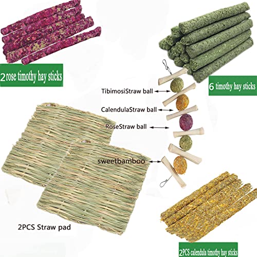 ANDES Bunny Toys 30PCS Guinea Pig Toys Rabbit Toys Accessories Natural Timothy Biscuit Hay Sticks Hamster Toys for Teeth Handmade Rabbit Chews and Treats Apple Wood Sticks Chinchilla Rat Teeth Molar