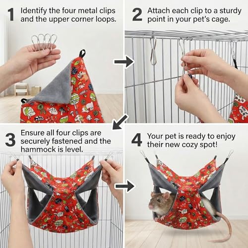 2PCS Ferret Hammock, Rat Hammock and Ferret Bed, Two Hammock Beds for Small Pets, Red Color Set of Two, Soft Hanging Beds for Ferrets and Rats, Cozy Sleeping Spots for Small Animals