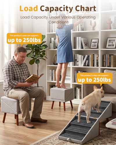 2-in-1 Foldable Ottoman Dog Ramp for Couch(6-Steps) | Convertible Folding Dog Stairs for Couch and Bed,Non-Slip Wooden Pet Stairs for Puppy Senior Injured Dogs - size: 6-STEPS