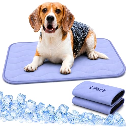 2 Pack Dog Cooling Mats 25" x 19", Q-Max 0.5+ Arc-Chill Fiber Self-Cooling Pet Pads, Thick Durable Cool Touch Crate Mats for Small Dogs, Cats & Puppies, Non-Slip Washable, Gel-Free Pet-Friendly Design - size: 25" x 19" - 2 Pack/ Cats & Puppies