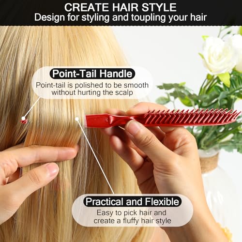 SIMPOR 3 Row Hair Comb for Natural Detangling, Hair Styling Brush, Nylon Bristle Unbraider Teasing Rat Tail Comb for Women Men Red - color: Red