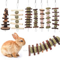 7 Pcs Bunny Chew Toys, Natural Apple Wood Hanging Rabbit Chew Toy Treats for Guinea Pigs Hamsters Chinchilla Ferret Rats, Improve Small Animal Dental Health for Teeth Grinding