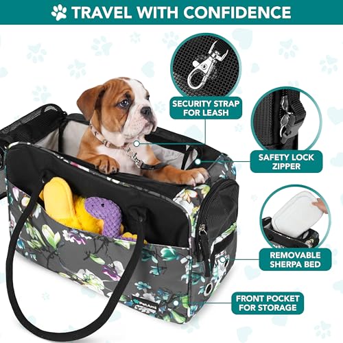 PetAmi Dog Purse Carrier for Small Dogs Cats, TSA Airline Approved Soft-Sided Pet Carrier with Pockets, Ventilated Travel Tote Bag with Bed & Shoulder Strap, Puppy Kitten, Max 12 lbs, Floral Gray - color: Floral Gray
