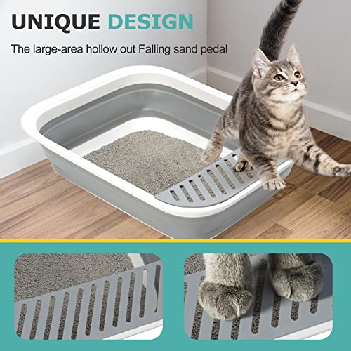 Foldable Cat Litter Box, Large Height-Adjustable Anti-Splash Open Air Kitty Litter Pan, Easy Clean with Scoop (Gray) - color: SMALL GRAY