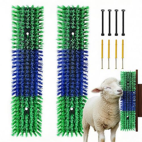 Livestock Scratching Brush, Itch Relief Goat Scratching Post brush | Wear-Resistant Nylon Bristles, Heavy-Duty Screws, Self-groomiing Goat Scratching Post for Horses, Cows, Sheep, Pigs, Donkeys