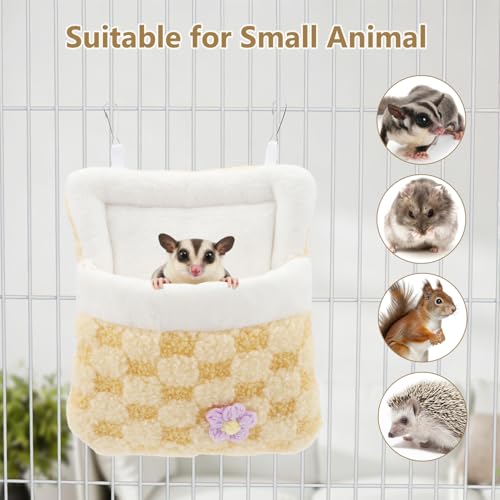 Litewoo Sugar Glider Sleeping Pouch Winter Warm Plush Hamster Sleeping Bag Bed Hideout Hanging Nest Bed for Small Animal Sugar Glider Rat Hamster Squirrel Chipmunk Hedgehog (Yellow) - color: Yellow
