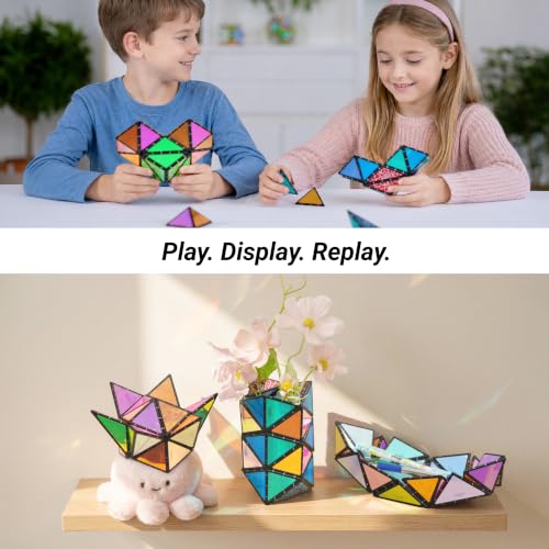 TOSY Magnet Pyramid Glow - 1 Cube Transforms into 1 Billion Shapes, 12 Pieces, 243 Rare Earth Magnets, Glowing, Holographic Design Magnet Tiles Creative Puzzle STEM/STEAM Toy - color: Glow