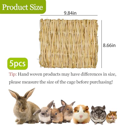 kathson 5 PCS Bunny Grass Mat,Rabbit Natural Straw Woven Bed,Small Animal Hay Nest Sleeping Mat &Chew Toys for Hamster Bunny Chinchilla Guinea Pig Mouse Bird and Other Small Animal - size: 5 pcs
