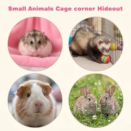 Guinea Pig Hideout, Small Animal Hideout Corner Fleece Tent with Hammock | Guinea Pig Cage Accessories for Bunny, Chinchilla, Hamster (Pink, 30x40x30cm)