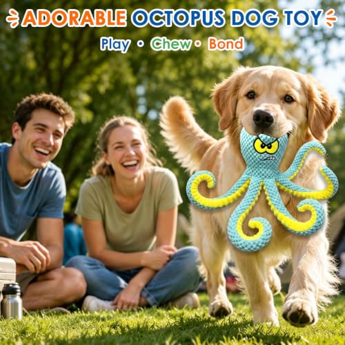 MAXBECK Interactive Octopus Dog Toy, Plush Dog Toy with Crinkle Paper & Squeaker, Tug of War Dog Toy for Small Medium Large Dogs, Soft Dog Chew Toy for Indoor Play, Puppy Training (H-Octopus-Green) - color: H-Octopus-Green
