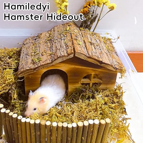 Hamiledyi Hamster Hideout Wooden Hamster House and Bridge with Windows Habitats Decor for Rat Gerbils Mice Playing Hiding