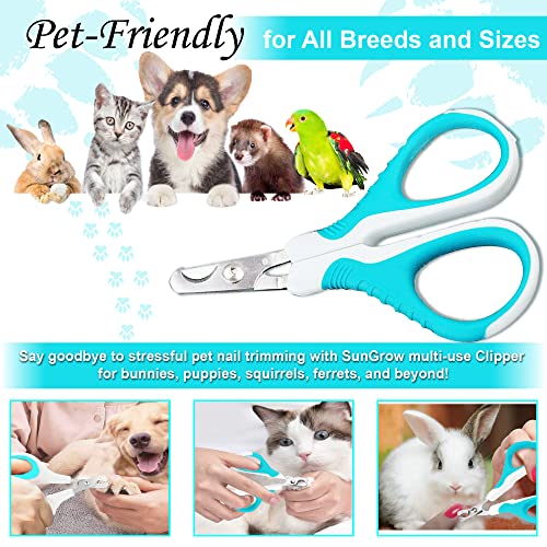 SunGrow Dog Nail Trimmer for Small and Medium Dogs, Cat Nail Claw Clipper, Non-Slip Handle, Professional Paw Grooming and Nail Care, Stainless Steel Blade
