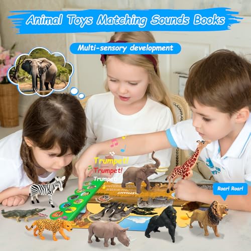 iGRATENS Safari Animals Figures Toys with Sound Books, 10PCS Realistic Jungle Animals Figures & Safari Animals Book with 10 Buttons, Zoo Animal Toys, Learning Toy for 3+ Year Old Boys, Girls, Kids - style: Safari Animals