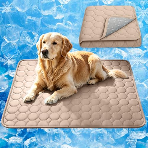 2026 Arc-Chill Upgraded Dog Cooling Mat Q-Max>0.4 Pet Cooling Pad | Non-slip Dog Bed Mats Washable Cooling Mat for Dogs Cats Instant Cool Relief for Indoor Floor Sofa, Outdoor Garden& Car Seats - color: Coffee, size: 28x22 in