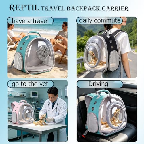 WEVONIGU Bearded Dragon Backpack Carrier with Clear Bubble Dome Window Large Space & Breathable Travel Cage with Soft Mat Airline Approved - color: Pink, size: 8.0"L x 7.0"W x 5.0"H