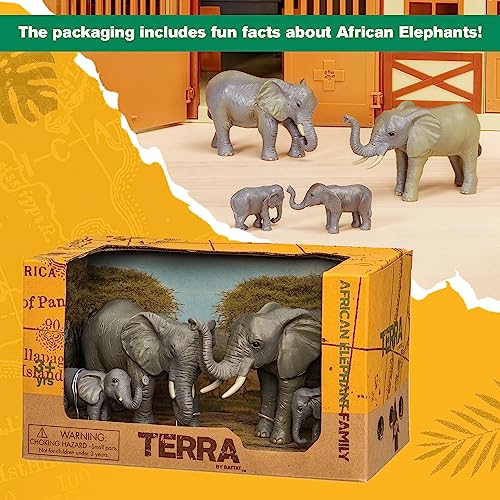 Terra by Battat African Elephant Animal Toys Family, 4 Figurines, Animals | 4 realistic plastic safari animal figures with 2 adult African elephants and 2 calves for pretend play, collecting, 3+ Years - style: African Elephant Family