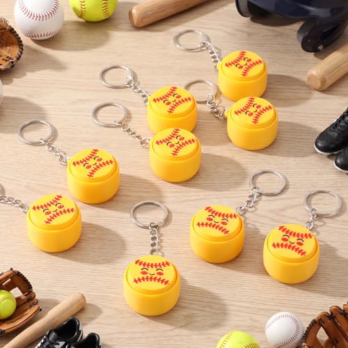 Kenning 12 Pcs Softball Clicker Fidget Keychain Bulk 3D Printed Fidget Toys for Stress Relief Softball Party Favors Team Gifts for Girls Coach Player Fans Goodie Bag Stuffers Back to School Gifts - style: Softball