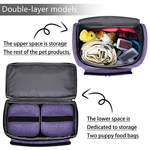 BAGLHER Pet Travel Bag, Double-Layer Pet Supplies Backpack (for All Pet Travel Supplies), Pet Travel Backpack with 2 Silicone Collapsible Bowls and 2 Food Baskets Purple - color: Purple