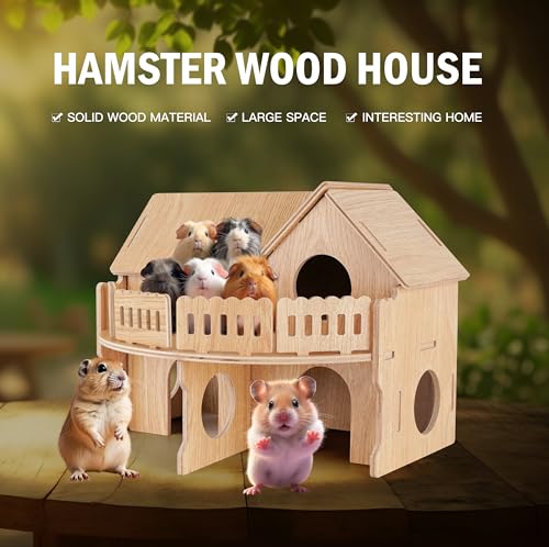 Wooden Hamster Cage,Hamster Cage Hut,Hamster Habitat, Hamster Accessories，Syrian Dwarf Hamsters,for Hamster Gerbils Mice Lemming Degus or Other Small-Sized Pets(10.1 x 8.3 x 8.2 inches) - size: 10.1 x 8.3 x 8.2 inches