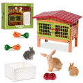 Civaner 11 Pcs Bunny Toys and Playsets Farm World Set Farm Animal Figures Barnyard Carrot Rabbit Hutch Accessories for Kids Ages 3 and Above Learning Educational Toys Birthday Gift