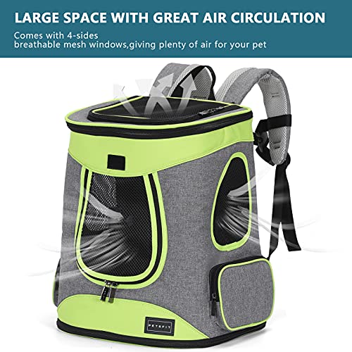 Petsfit Pet Backpack Carrier Easy-Fit Dog Travel Backpack Carrier for Hiking Walking Cycling Suitable for Small Medium Dogs Cats and Rabbits up to 22 Pounds, Green | 13.5 x 12.5 x 17.5 in; reinforced frame, 600D Oxford, 4 mesh panels, lockable zippers, sa