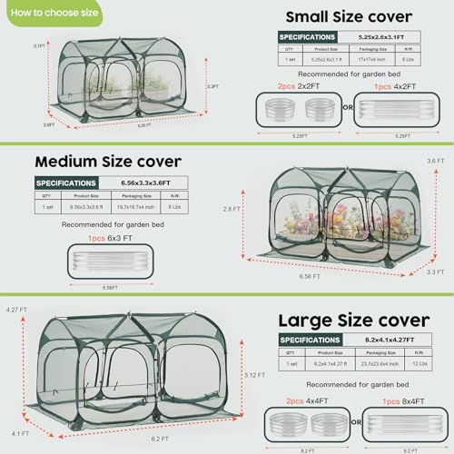 Poray Large 6.6x3.3FT Tunnel Plant Netting Cover, Pop up Crop Cage Gardening Net Cover for Protecting Vegetables &Fruits,Durable Gardening Net for Plant and Small Animals - size: Medium 6.56x3.3X3.6FT