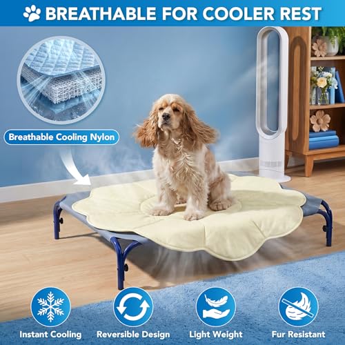 PetAmi Dog Cooling Mat, Flower Shape, Pet Pad with Cooling Nylon & Soft Fleece, Q-Max > 0.4 Reversible All Season Blanket for Dogs & Cats, Small 35x35 in, Beige - color: Beige, size: Small