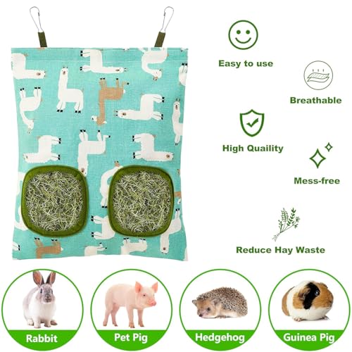 Hay Bag for Rabbits,2-Hole Guinea Pig Hay Feeder for Rabbits,Chinchillas,Hamsters,Small Pets