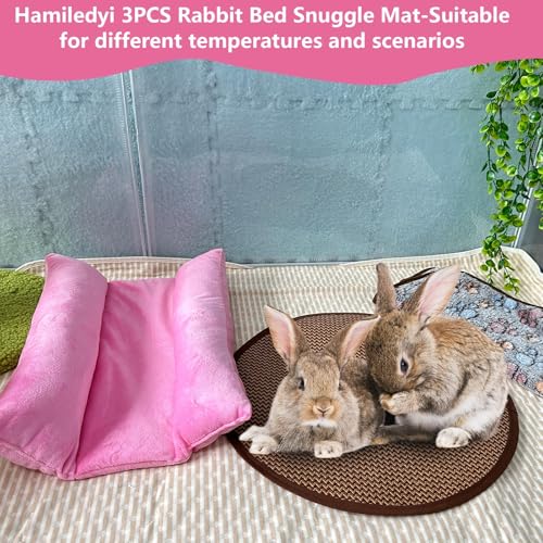 Hamiledyi 3PCS Rabbit Bed Mat 15.7x14 Inch Bunny Bed Soft Snuggle Pad Pillow Machine Washable Joint Support Guinea Pig Squirrel Hedgehog Ferret Kitten (Pink)