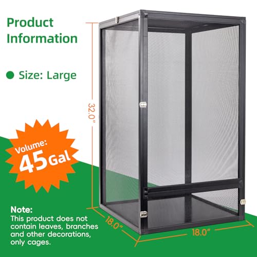 45 Gal Foldable Reptile Terrarium for Gecko & Dragon | 360° clear view with detachable & foldable design for portability. High airflow mesh. Fits crested geckos, chameleons - size: 32x18x18 Inch