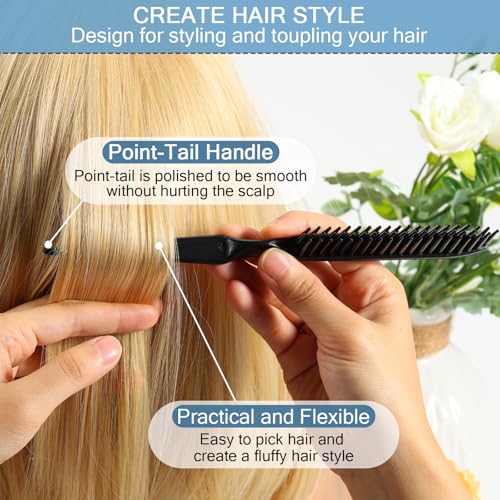 SIMPOR 3 Row Hair Comb for Natural Detangling Curly, Hair Styling Brush, Nylon Bristle Unbraider Teasing Rat Tail Comb for Women Men Black - color: Black