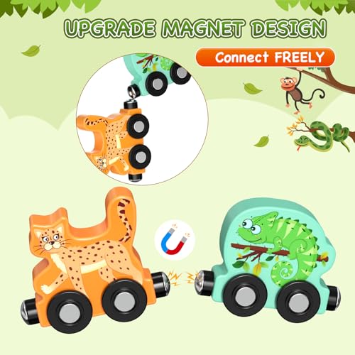 Zeoddler Toys for Toddlers, 11 Magnetic Wooden Animals Train Set, Montessori Toys for Toddlers, Learning Activities, Sensory Activities for Kids, Birthday Gifts for Boys, Girls - style: Forest Animal