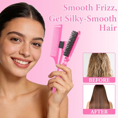 NICEMOVIC 102 Piece Edge Brush Bulk Set with 34pcs Teasing Brushes, 34pcs Rat Tail Combs, and 34pcs Edge Brushes for Women and Girls - Pink