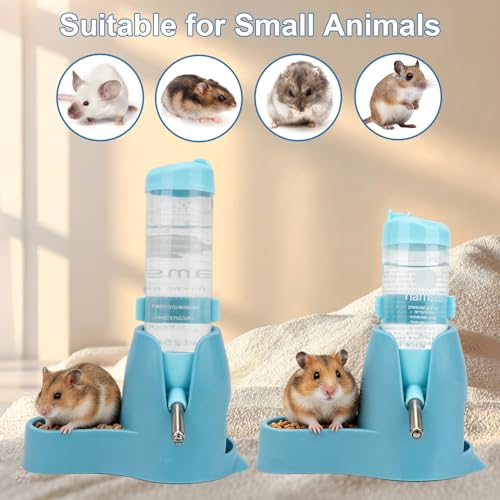 Litewoo 3 in 1 Hamster Water Bottle Small Animal Water Bottle with Food Container Base Hut Hanging Pet Automatic Feeding Drinking Dispenser for Dwarf Hamster Rats Mouse Gerbil Mice - color: Blue, size: 80ml