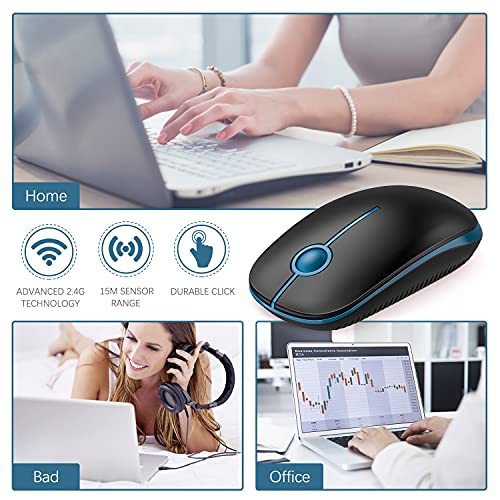 VssoPlor Wireless Mouse, 2.4G Computer Laptop Mouse, Black Sapphire Blue | Slim Portable Mouse, Plug & Play USB Nano Receiver, Quiet Silent Optical Mice for Notebook, PC, Laptop, Computer - color: Black and Sapphire Blue