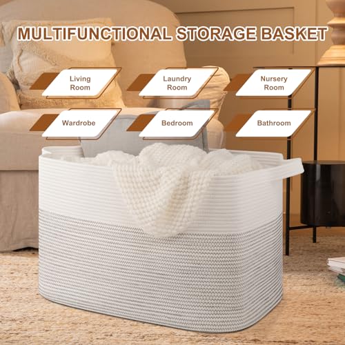 OIASKET 108L Cotton Rope Storage Basket for Living Room and Bedroom 25"x16"x16" Woven Laundry Basket, Heavy Duty Bin for Blankets, Pillows & Toys, Pet-Safe & Scratch-Free, Black and White - color: Black & White