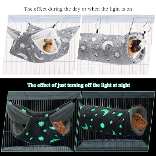 Noctilucent Luminous Grey Guinea Pig Rat Hammock Bunkbed Hanging Tunnel | Hanging Soft Bed Mat for Ferret Hedgehog Squirrel Hideout Cage Accessories (Tunnel and Bunkbed Hammock) - color: Grey