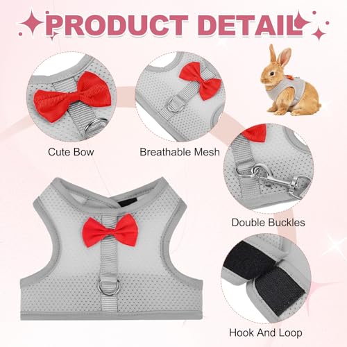 Rabbit Harness and Leash, Small Pet Cute Vest Harness Leash Soft Adjustable Buckle Breathable Mesh (L, Gray) for Bunny Kitten Small Pig Puppies Camping Hiking Training - color: Gray, size: L