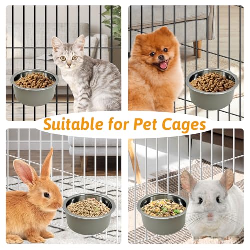 Hamiledyi Crate Dog Bowl Cat 2 Pcs Removable Stainless Steel Hanging No Spill Pet Bowl for Kennels Durable Detachable Design Fits Small Medium Dog Cages (Grey - color: Grey