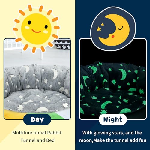 BWOGUE Bunny Tunnel Bed, 2-in-1 Collapsible Rabbit Tunnel Hideout with Mat | Rabbit Tunnel for Indoor Bunnies, Glows After Light Exposure, Removable Mat, Ball Toy for Play, Cats and Guinea Pigs - color: Grey