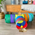 Rabbit Tunnels & Tubes Collapsible Toy 3 Way Rainbow | Play Tunnel Tube Toy with Hanging Ball for Kitten, Puppy, Bunny, Ferret, Interactive Toys for Fun Playtime & Exercise - color: Rainbow