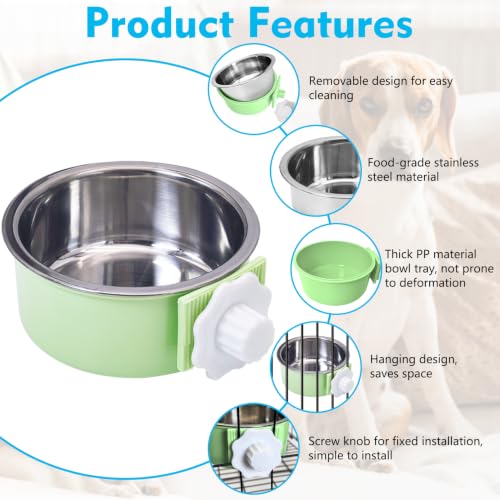 kathson Crate Dog Bowl 2pcs, Removable Stainless Steel Hanging Pet Kennel Cage Bowl Food & Water Feeder Coop Cup for Puppy, Cat, Rabbit, Guinea Pigs (2 PCS, Size: L, Blue and Green) - color: Size: L (Blue, Green), size: 2 PCS
