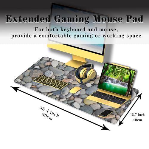 Computer Desk Pads Cobblestone Gaming Mouse Mat, Desk Mouse Pad XXL Mouse Pads, Desktop Computer Mat Non-Slip Rubber Base Waterproof with Stitched Edges, 35.4" X 15.7" Work/Game/Office/Home - color: Cobblestone