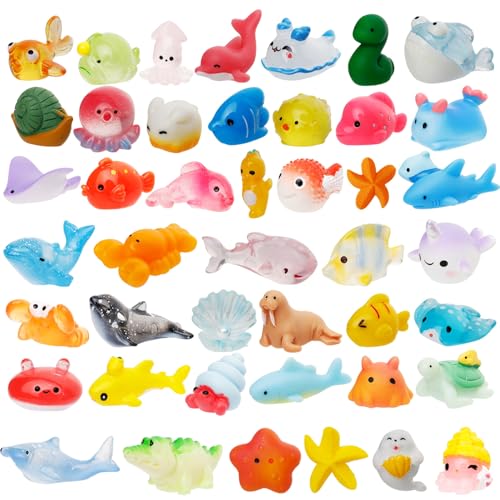 44 Pcs Mini Ocean Resin Animals 44 Styles Resin Animals Figurines Bulk for Fairy Garden Miniature Dollhouse Accessories Hide Crafts Decor - style: 44Pcs-Ocean
