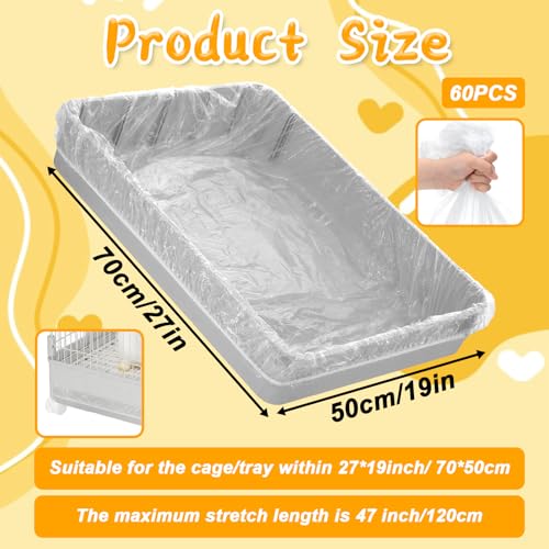 60 Pcs Disposable Plastic Cage Liners 27x19 inch Clear Bunny Litter Box Liners Elastic Small Animals Toilet Film Cover Bags for Hamster Ferret Hedgehog Guinea Pig